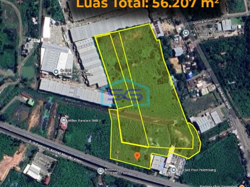 Dijual Lahan Tanah Luas 5,6 hektar di Jalur Menuju Bandara SMB II Palembang Luas 56207m2