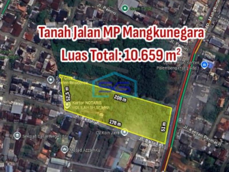 Dijual Jalan MP Mangkunegara Kenten Palembang Sumatera Selatan LT 10659m2