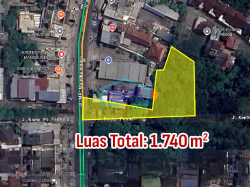 Dijual Tanah di Jalan MP Mangkunegara – Kenten Palembang Luas Tanah 1740m2
