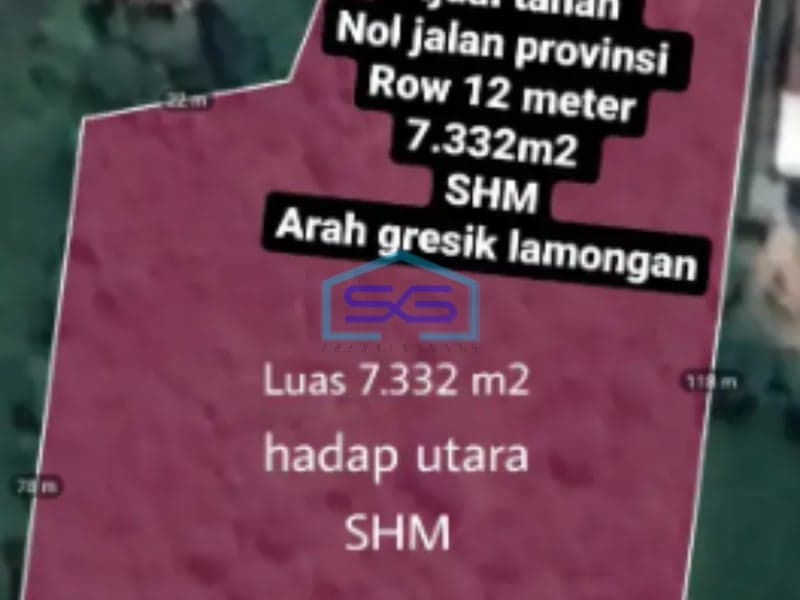 Dijual Tanah di Raya Balongpanggang Gresik Jawa Timur Luas Tanah 7332m2